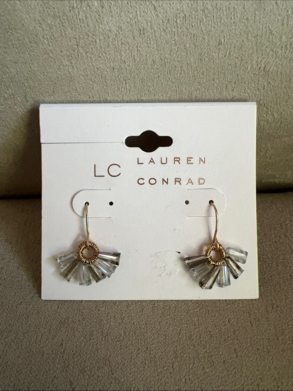 NWT LC Lauren Conrad Fishhook Earrings with Clear Crystal Fan Drops